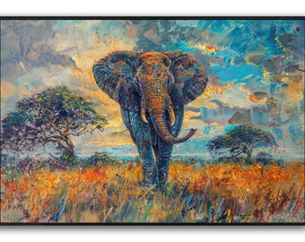 Elephant Painting Canvas Art, Animal Wall Decor