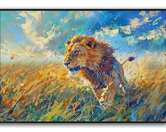 Leeuwenschilderij op canvas, dierenmuurkunst, ingelijst canvas