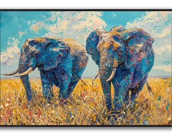 Elephant Painting on Canvas, Framed Animal Wall Art