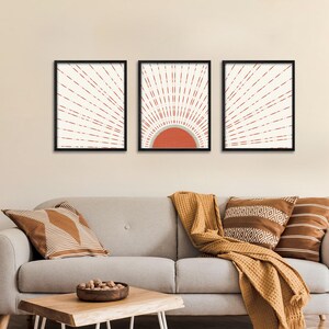 Boho Framed Print Wall Art Set of 3 Lines Art Print Midcentury Modern Boho Wall Decor Fashion Poster Bedroom Living Room Decor
