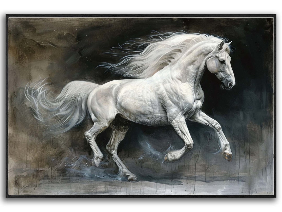 White Horse Canvas Art, Animal Wall Decor - Etsy