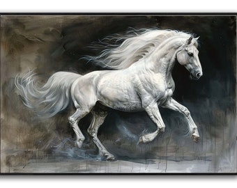 White Horse Canvas Art, Animal Wall Decor