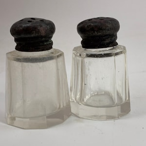 Vintage Small Clear Glass Salt and Pepper Shaker Set with Sterling Silver Tops