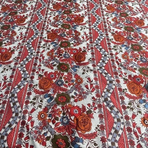 1 yarda de tela para tapicería vintage con estampado floral rojo y naranja de la década de 1970 Confad
