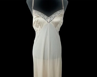 Vintage 1970’s Era Ladies’ Vanity Fair Size Champagne Colored Nylon Slip With Adjustable Straps