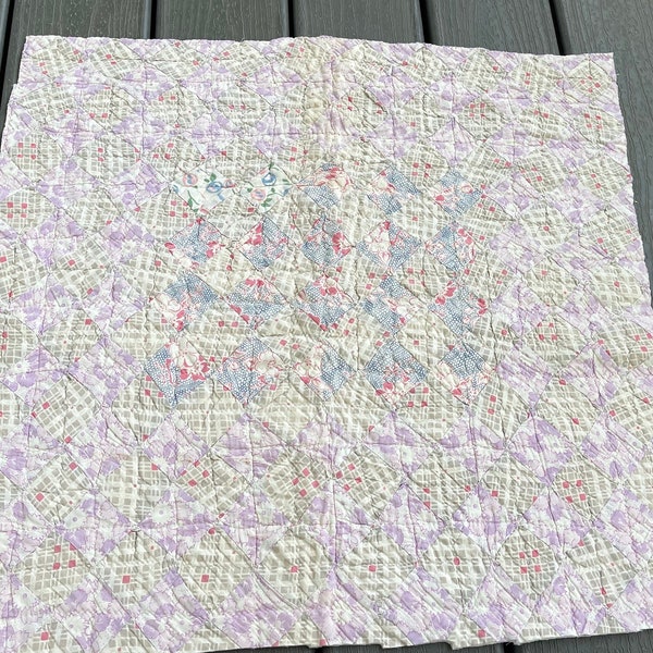 Vintage Feed Sack Hand Quilted Patchwork Cutter Quilt Piece