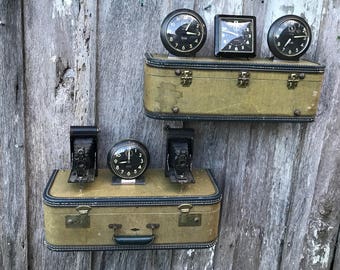 Pair of Wall Shelves Made from a Vintage Tan Brown Tweed Suitcase Luggage Shelf Repurposed Travel Inspired