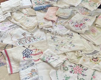 Lot of 30 Cutter Vintage Hand Embroidery Doilies, Pillowcases, Runners, Doily, Crafting Repurposing