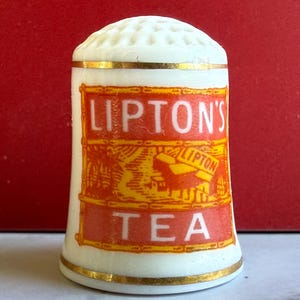 Vintage Advertising LIPTON'S TEA Fine Porcelain Collectors Thimble