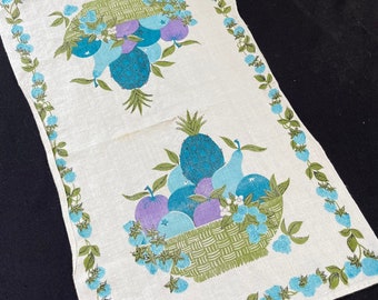 Vintage Blue and Green Fruit Kitchen Print Linen Towel