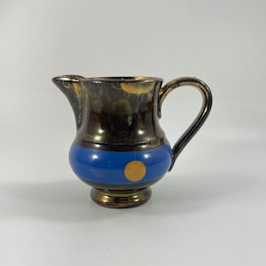 Vintage Copper Lustre Lustreware Small Pitcher Blue Banded