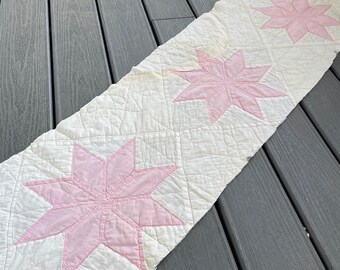 Vintage Pink and White Star Cutter Quilt PIece