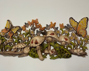 Vintage Burwood Homco Home Interiors Mushrooms, Butterflies, Daisies, Frogs & Lady Bugs Retro Wall Hanging