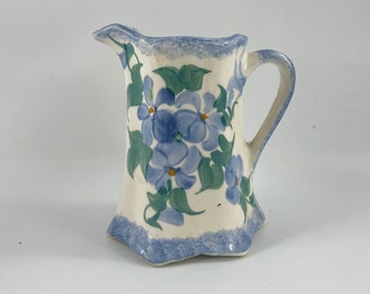 Vintage Hand Painted Blue Floral Flowers Cash Family Creamer Cream Pitcher Erwin Tennessee