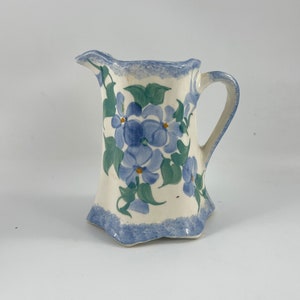 Vintage Hand Painted Blue Floral Flowers Cash Family Creamer Cream Pitcher Erwin Tennessee