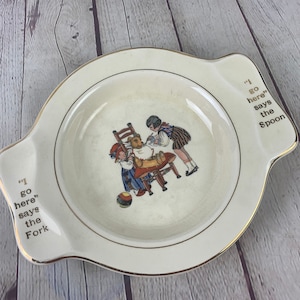 Vintage Salem China Company Baby Children&#39;s Plate Little Girls Feeding Teddy Bear