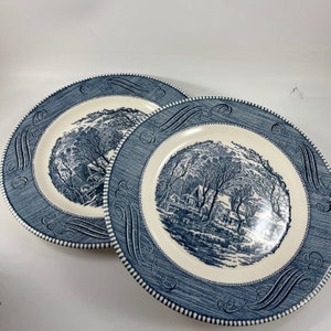 Pair of Vintage Currier and Ives Royal Ironstone China Dinner Plates