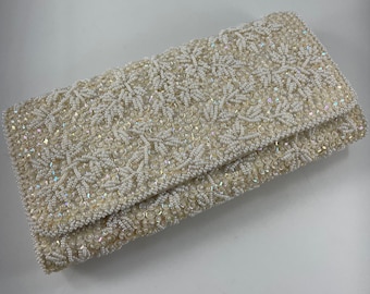 Vintage 1970's Era Sequined and Beaded Clutch Handbag Purse Made in Hong Kong