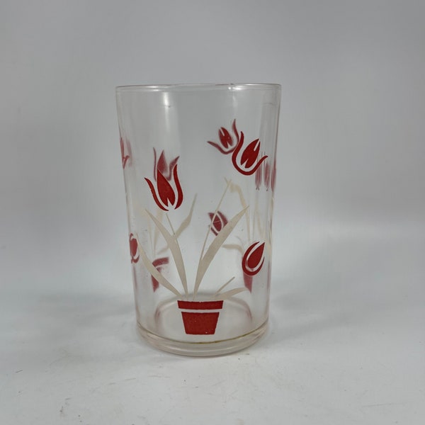 Vintage SWANKY SWIG 1950's Era Juice Glass with Red Tulips