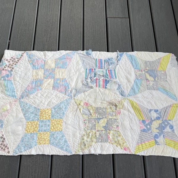Vintage Hand Quilted Improved Nine Patch Pattern Cutter Quilt Piece