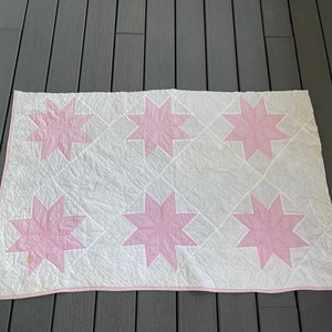 Vintage Pink and White Star Cutter Quilt PIece 52 x 33