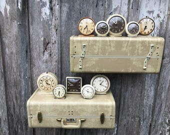 Pair of Wall Shelves Made from a Vintage Samsonite Ivory Marbleized Suitcase Luggage Shelf Repurposed Travel Inspired