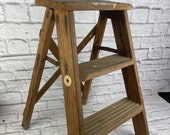 Vintage Small Wood Folding Small Step Ladder Plant Stand Shelf Paint Ladder