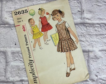 Vintage Simplicity #2635 Pattern for Girls' Size 4 Dress, Jumper, and Blouse