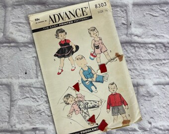Vintage Advance #8303 Pattern for Toddlers' Size 1/2 Overalls, Sunsuit, Jacket, Short Overall, or Jumper
