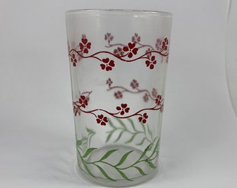 Vintage SWANKY SWIG 1950's Era Juice Glass con flores rojas y vides