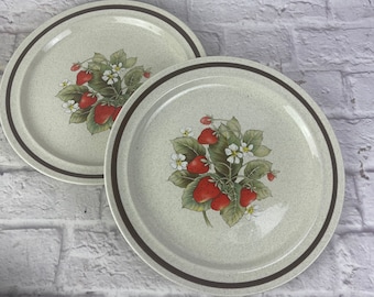 2 Vintage RANMARU Glendale Strawberry Stoneware Dinner Plates