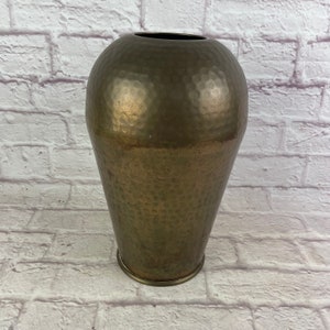 Large Vintage Hammered Brass Ginger Jar Style Vase or Urn
