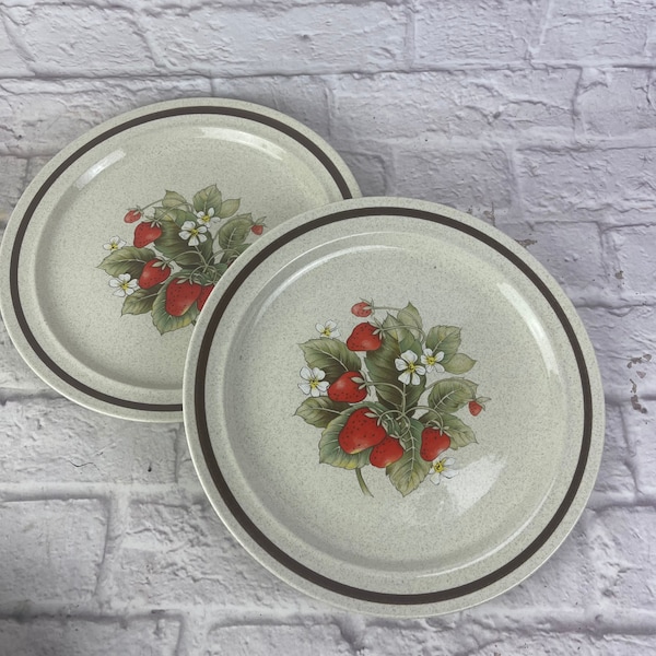 2 Vintage RANMARU Glendale Strawberry Stoneware Dinner Plates