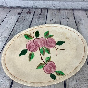 Vintage Well Loved Platter with Hand Painted Fruit Pink Apple Cherries