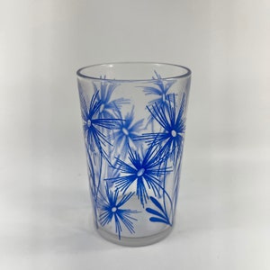 Vintage SWANKY SWIG 1950's Era Juice Glass with Darker Blue Flowers Design