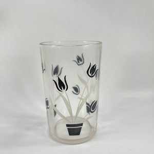 Vintage SWANKY SWIG 1950's Era Juice Glass with Black Tulips
