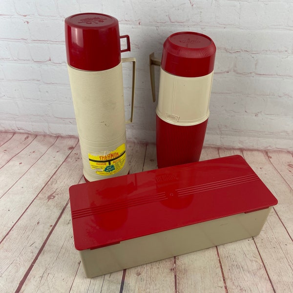 Vintage Thermos Lunch Set 2 Thermoses and Loaf Keeper Container