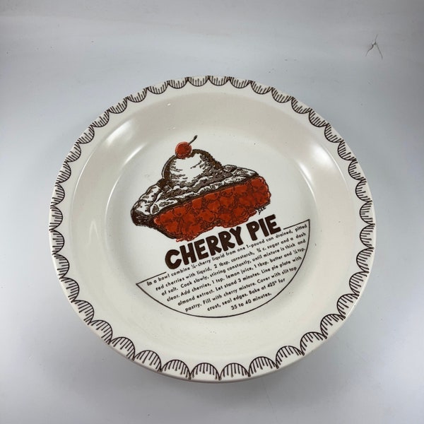 Vintage 1980's Era CHERRY PIE Recipe Ceramic Decorative Pie Plate