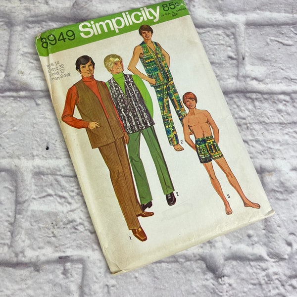 Vintage Simplicity #8949 Pattern for Teen Boys' Size 14 Pants in Two Lengths and Vest