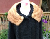Vintage Ladies 39 Black Persian Lambs Wool Coat with Brown Fur Trim