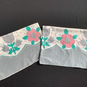 Pair of Vintage Gray, Pink and Green Floral Border Print Pillowcases