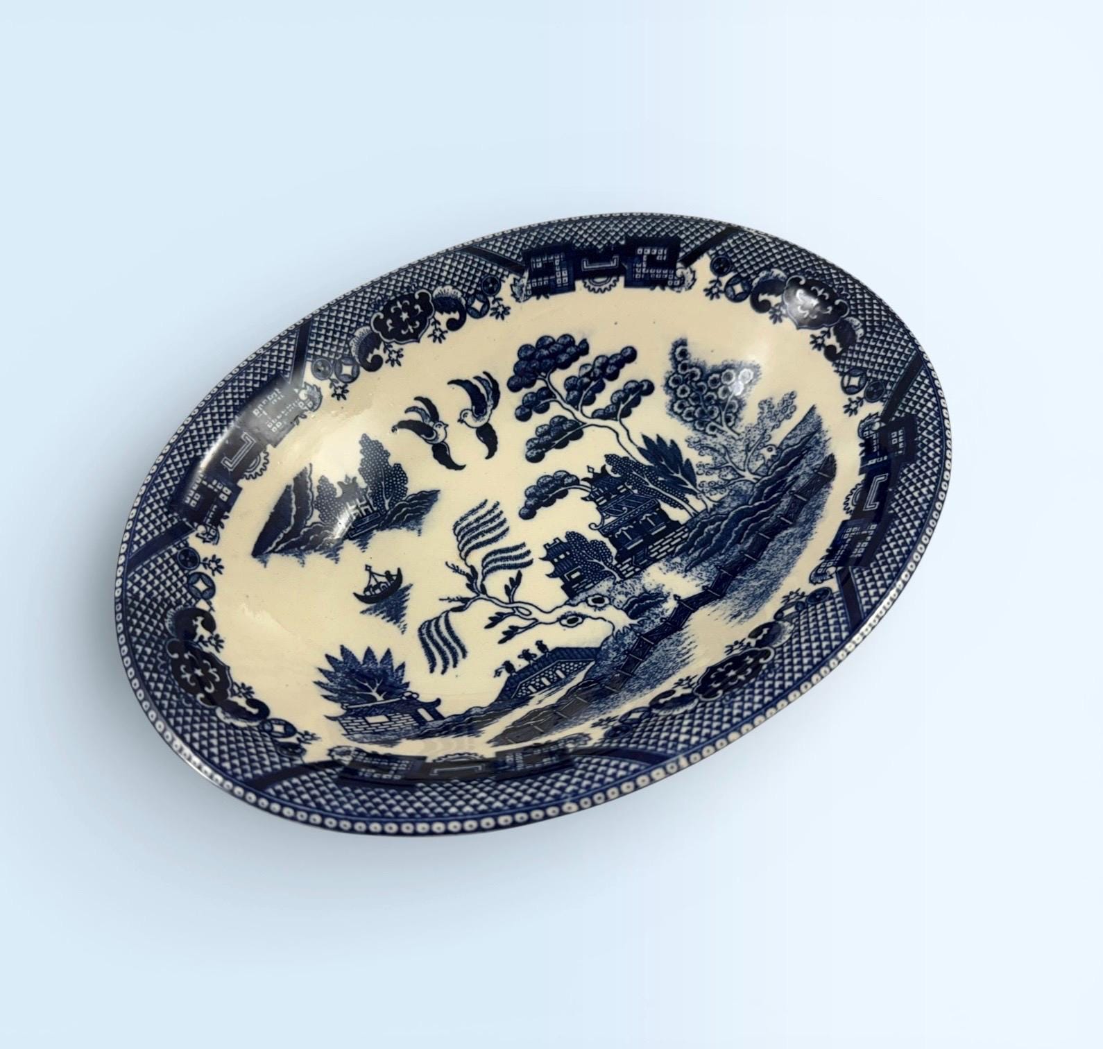Vintage Blue Willow Oval Bowl - Etsy