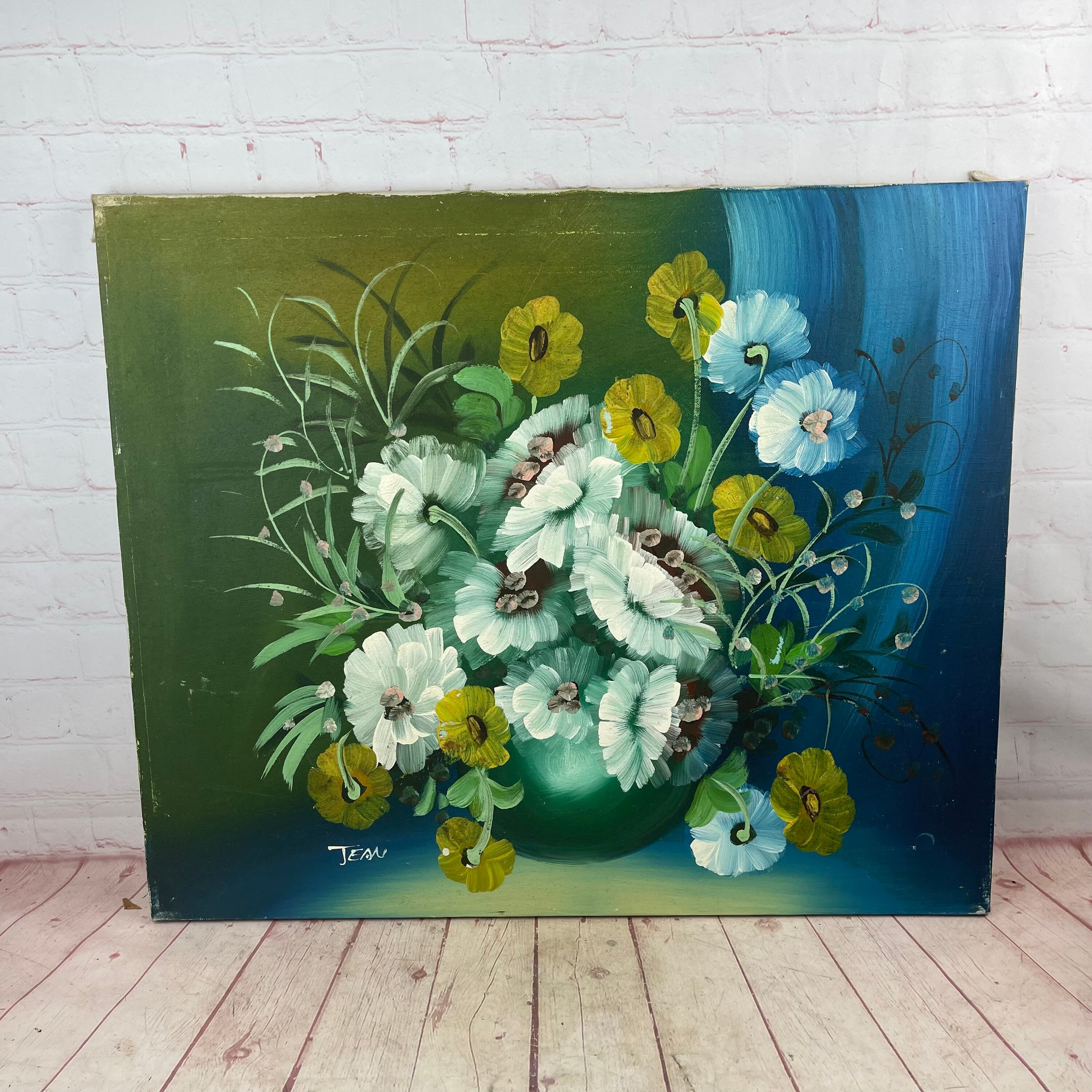 Vintage Unframed Beautiful and Colorful Oil Painting of Flowers in a ...