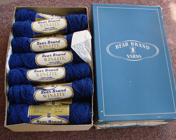 VINTAGE BOX of BEAR BRAND YARNS NAVY BLUE 13 SKEINS WIN LITE Etsy