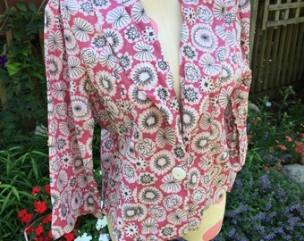 Vintage Wine and Black Floral Print Ladies' Unlined Blazer Jacket Possibly Feed Sack