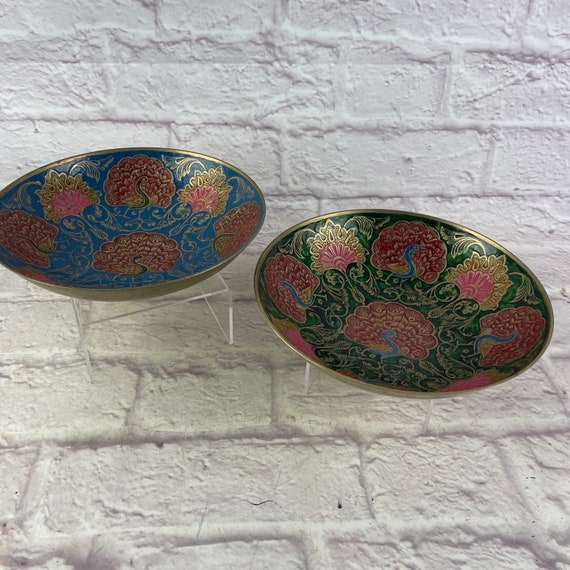 Pair of Vintage Brass Enameled Decorative Bowls w… - image 10