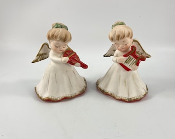 Pair of Vintage 1960’s Era Bisque Lefton Christmas Angel Bells #1418 Figurines Or Knick Knacks Made In Japan