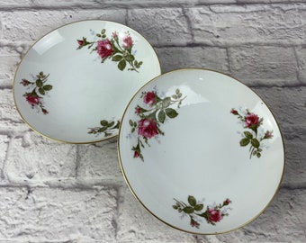 Pair of Vintage Moss Rose by Sango Flat Soup Bowls