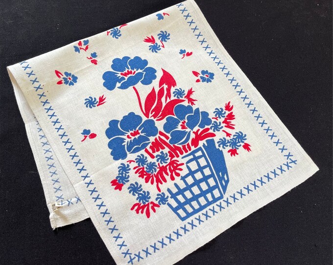 Vintage Springprint Red, White and Blue Floral Kitchen Towel Etsy
