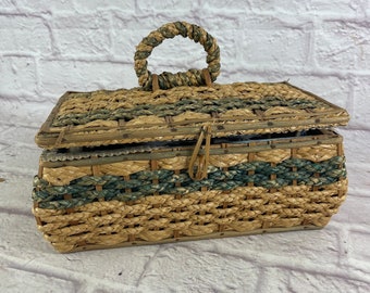 Vintage Wicker Sewing Box and Sewing Notions